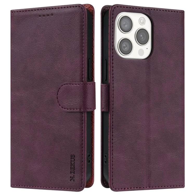 N.BEKUS CSJ-001 For iPhone 14 Pro Shockproof Case Solid Color Leather Wallet Phone Shell