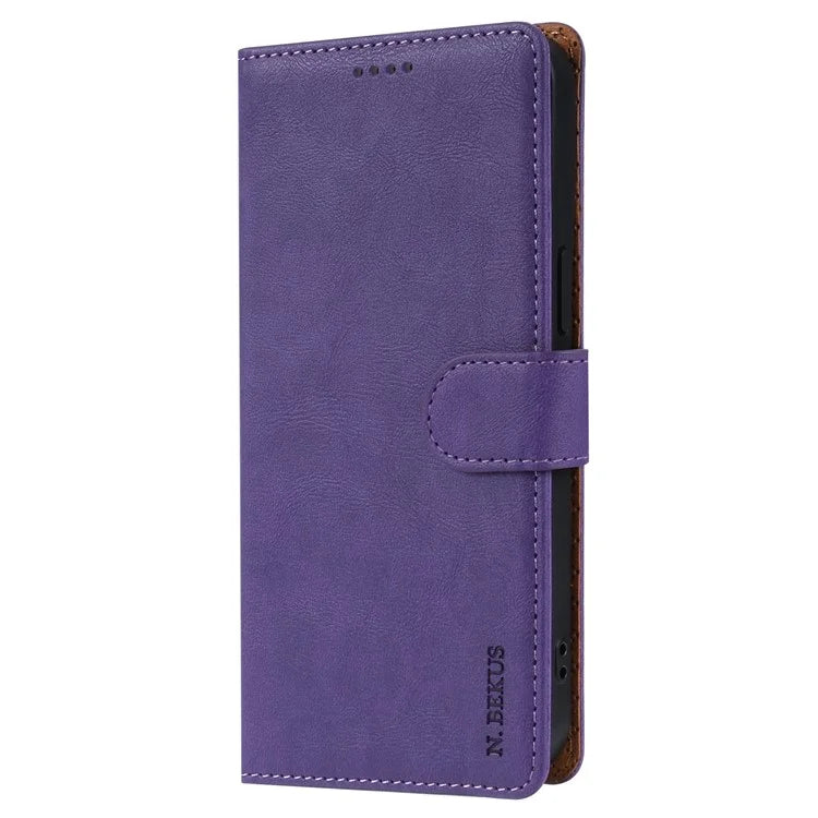 N.BEKUS CSJ-001 For iPhone 14 Pro Shockproof Case Solid Color Leather Wallet Phone Shell