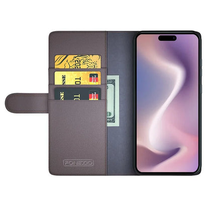 For iPhone 16 Pro Max Case Card Slots Wallet Genuine Split Leather Protective Phone Cover