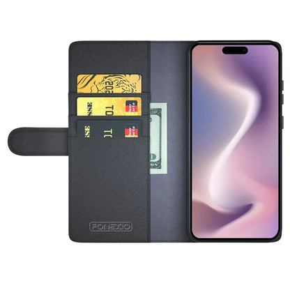 For iPhone 16 Pro Max Case Card Slots Wallet Genuine Split Leather Protective Phone Cover
