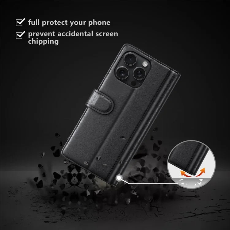 For iPhone 16 Pro Max Case Card Slots Wallet Genuine Split Leather Protective Phone Cover