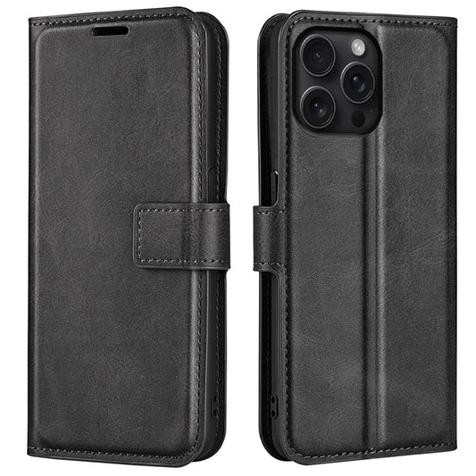 For iPhone 16 Pro Max Case Calf Texture PU Leather Folio Flip Wallet Phone Cover