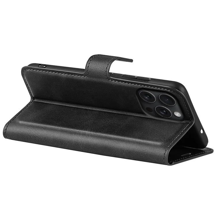 For iPhone 16 Pro Max Case Calf Texture PU Leather Folio Flip Wallet Phone Cover