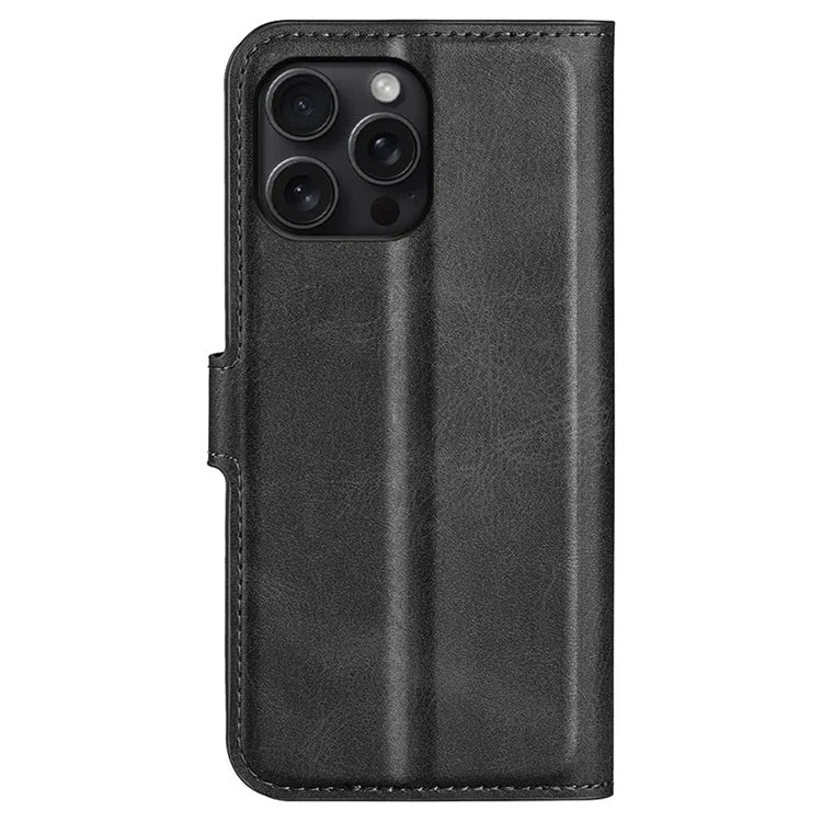 For iPhone 16 Pro Max Case Calf Texture PU Leather Folio Flip Wallet Phone Cover