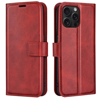 For iPhone 16 Pro Max Case Calf Texture PU Leather Folio Flip Wallet Phone Cover