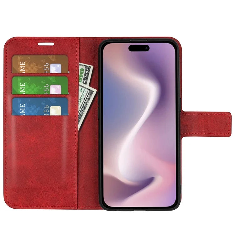 For iPhone 16 Pro Max Case Calf Texture PU Leather Folio Flip Wallet Phone Cover