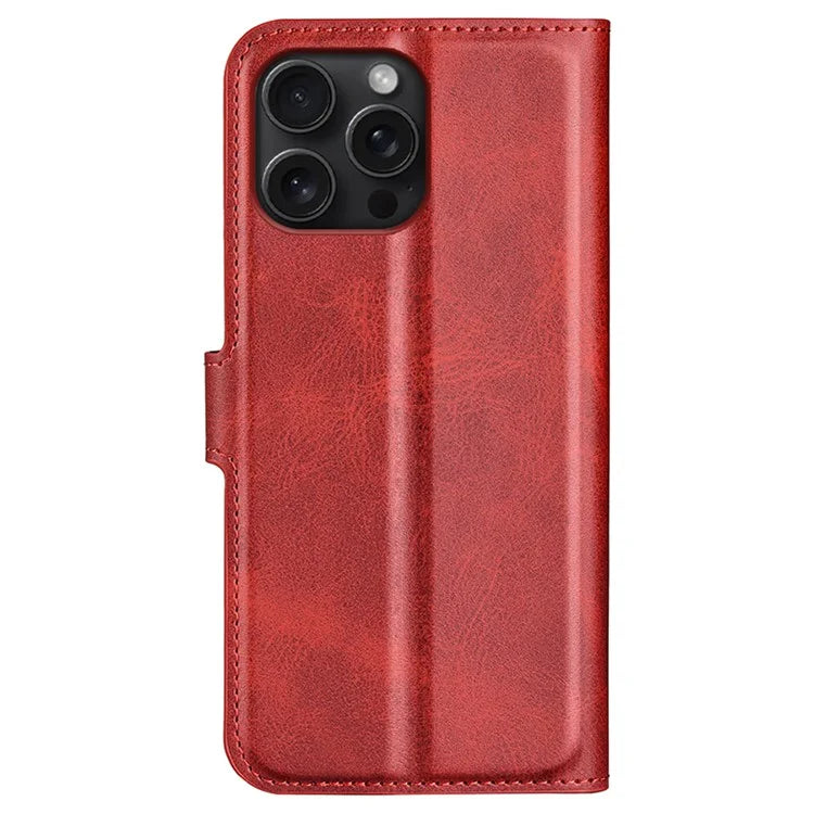 For iPhone 16 Pro Max Case Calf Texture PU Leather Folio Flip Wallet Phone Cover