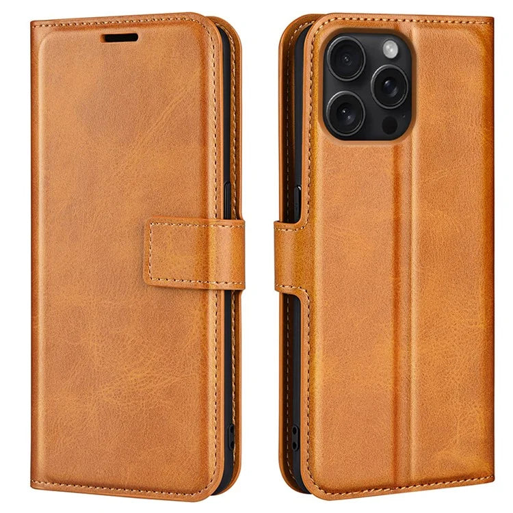 For iPhone 16 Pro Max Case Calf Texture PU Leather Folio Flip Wallet Phone Cover