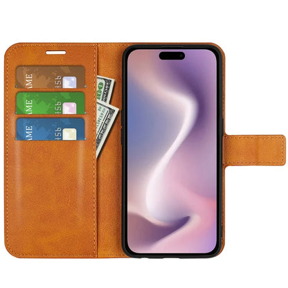 For iPhone 16 Pro Max Case Calf Texture PU Leather Folio Flip Wallet Phone Cover