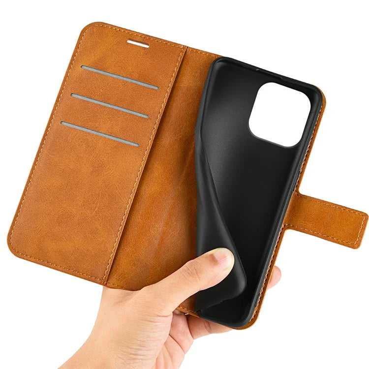For iPhone 16 Pro Max Case Calf Texture PU Leather Folio Flip Wallet Phone Cover