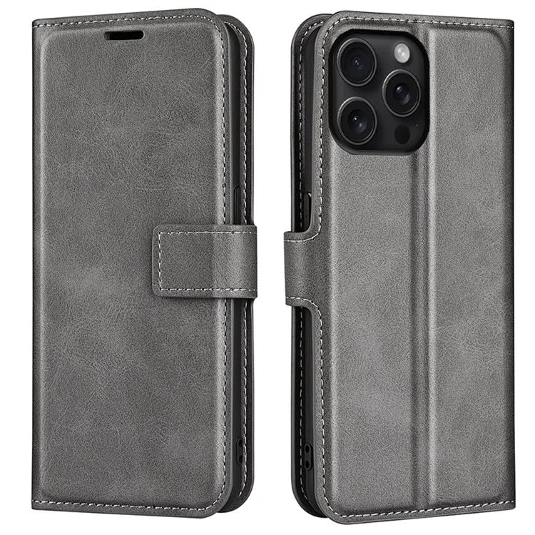 For iPhone 16 Pro Max Case Calf Texture PU Leather Folio Flip Wallet Phone Cover