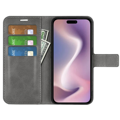 For iPhone 16 Pro Max Case Calf Texture PU Leather Folio Flip Wallet Phone Cover
