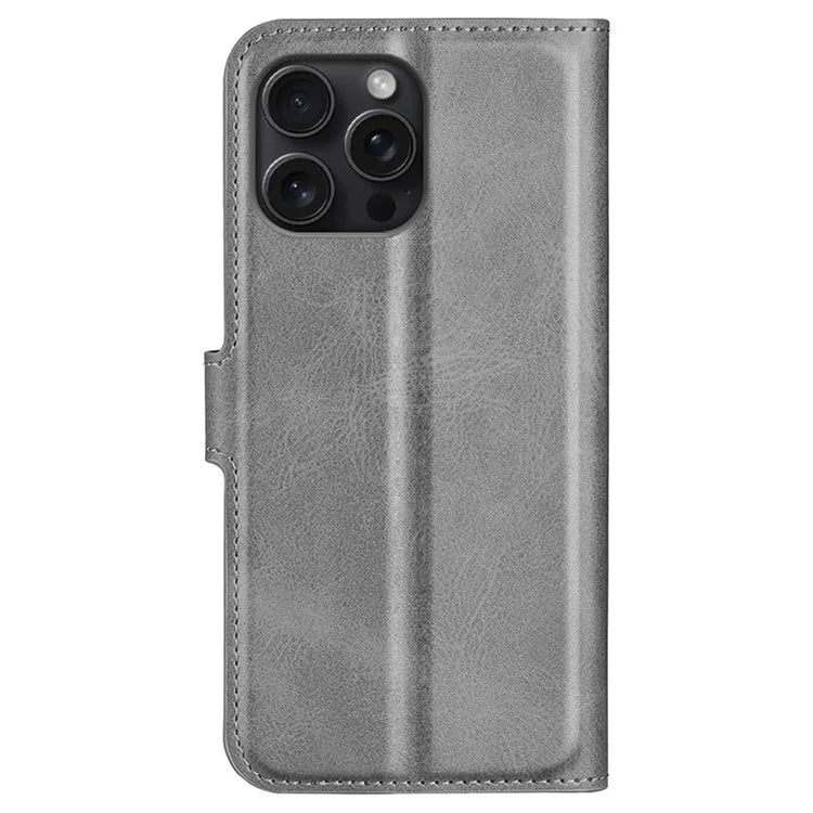 For iPhone 16 Pro Max Case Calf Texture PU Leather Folio Flip Wallet Phone Cover