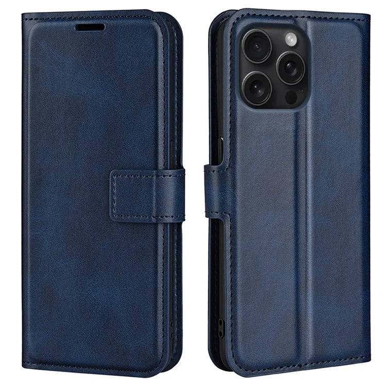 For iPhone 16 Pro Max Case Calf Texture PU Leather Folio Flip Wallet Phone Cover