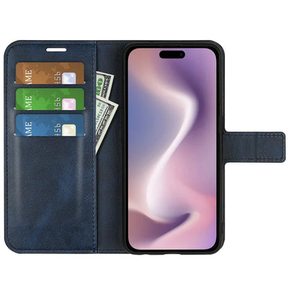 For iPhone 16 Pro Max Case Calf Texture PU Leather Folio Flip Wallet Phone Cover