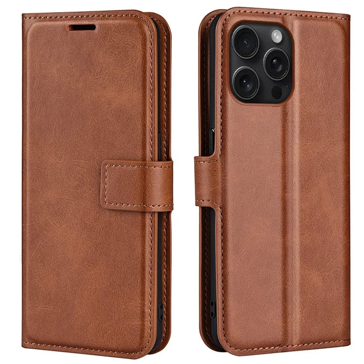 For iPhone 16 Pro Max Case Calf Texture PU Leather Folio Flip Wallet Phone Cover