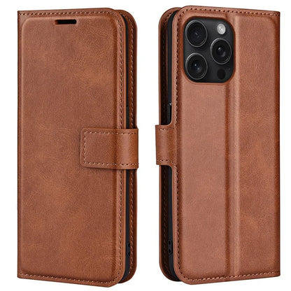 For iPhone 16 Pro Max Case Calf Texture PU Leather Folio Flip Wallet Phone Cover