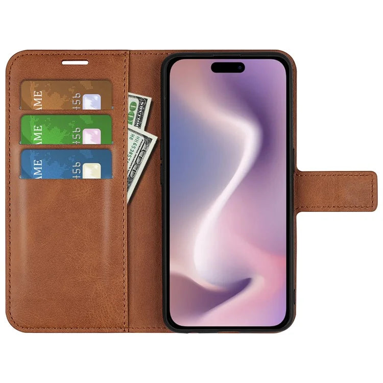 For iPhone 16 Pro Max Case Calf Texture PU Leather Folio Flip Wallet Phone Cover