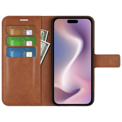 For iPhone 16 Pro Max Case Calf Texture PU Leather Folio Flip Wallet Phone Cover