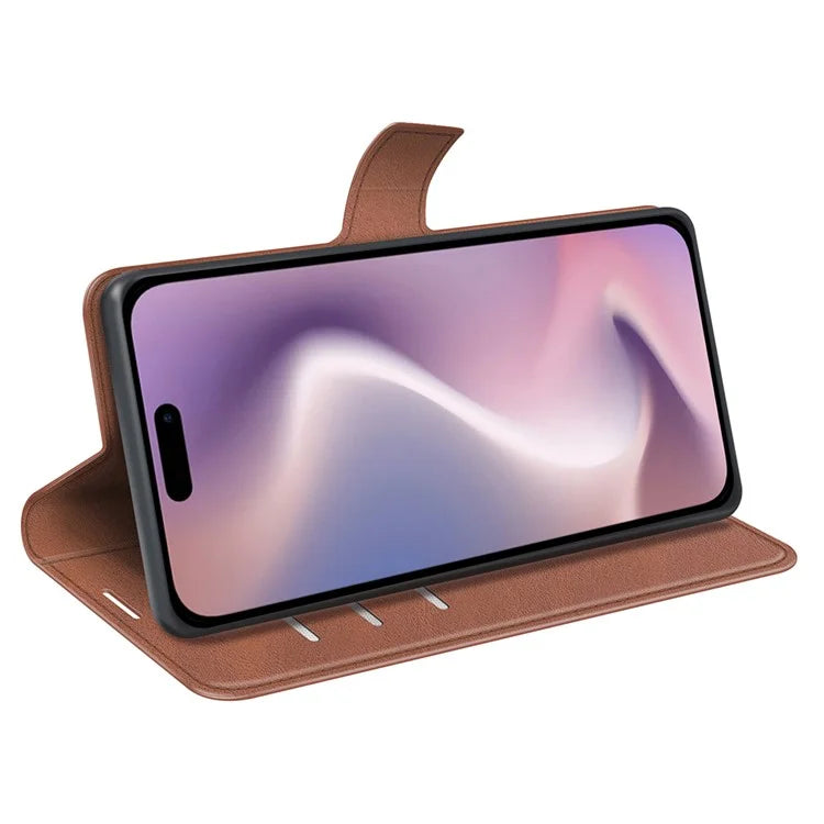 For iPhone 16 Pro Max Case Calf Texture PU Leather Folio Flip Wallet Phone Cover