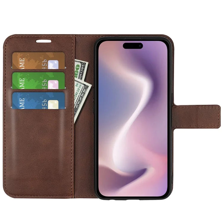 For iPhone 16 Pro Max Case Calf Texture PU Leather Folio Flip Wallet Phone Cover