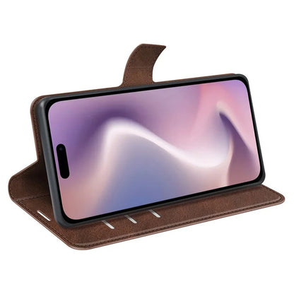 For iPhone 16 Pro Max Case Calf Texture PU Leather Folio Flip Wallet Phone Cover