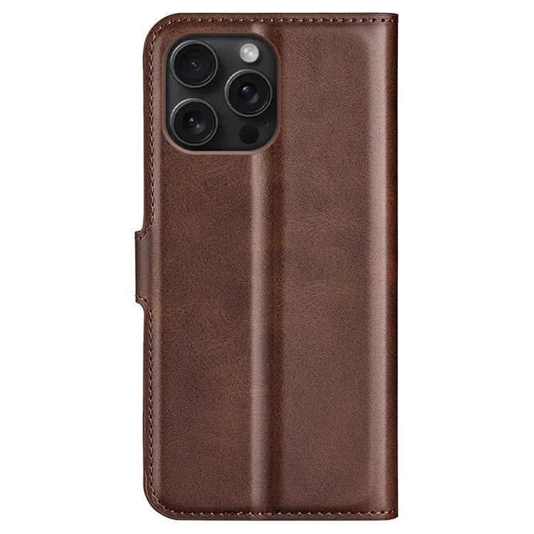 For iPhone 16 Pro Max Case Calf Texture PU Leather Folio Flip Wallet Phone Cover