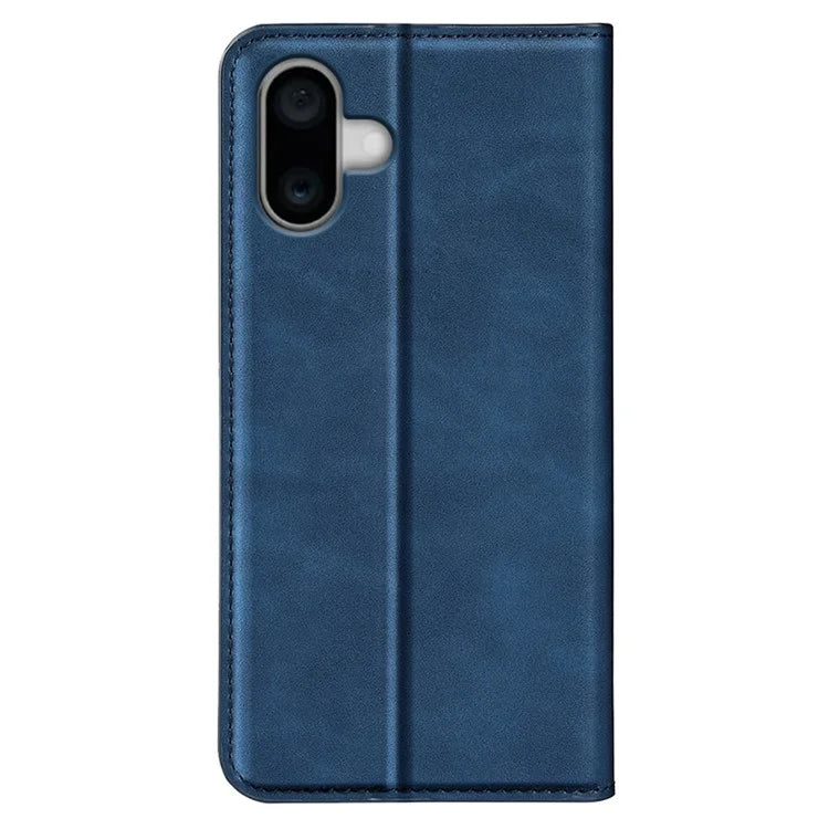 For iPhone 16 Plus Case Skin-Feel PU Leather Phone Cover Folding Stand Magnetic Absorption