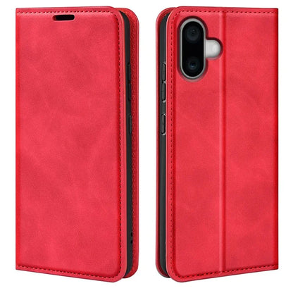 For iPhone 16 Plus Case Skin-Feel PU Leather Phone Cover Folding Stand Magnetic Absorption