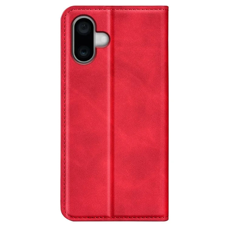 For iPhone 16 Plus Case Skin-Feel PU Leather Phone Cover Folding Stand Magnetic Absorption