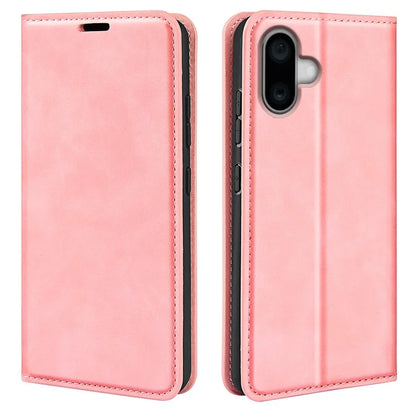 For iPhone 16 Plus Case Skin-Feel PU Leather Phone Cover Folding Stand Magnetic Absorption