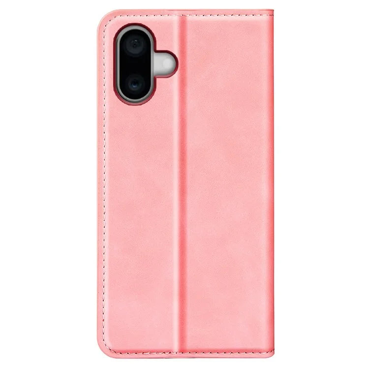 For iPhone 16 Plus Case Skin-Feel PU Leather Phone Cover Folding Stand Magnetic Absorption