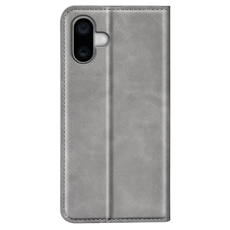 For iPhone 16 Plus Case Skin-Feel PU Leather Phone Cover Folding Stand Magnetic Absorption