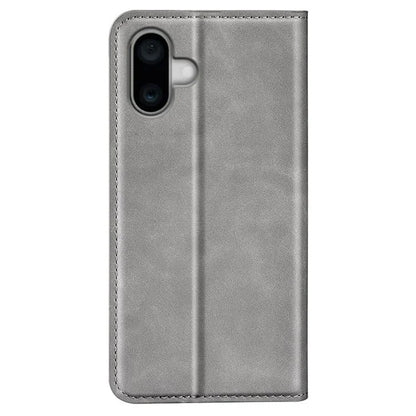 For iPhone 16 Plus Case Skin-Feel PU Leather Phone Cover Folding Stand Magnetic Absorption