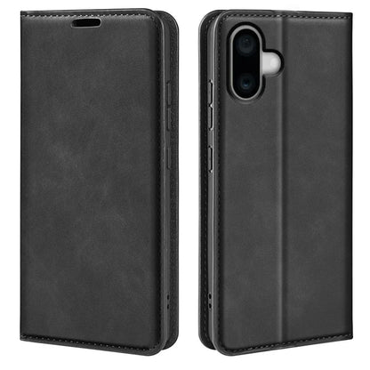 For iPhone 16 Plus Case Skin-Feel PU Leather Phone Cover Folding Stand Magnetic Absorption
