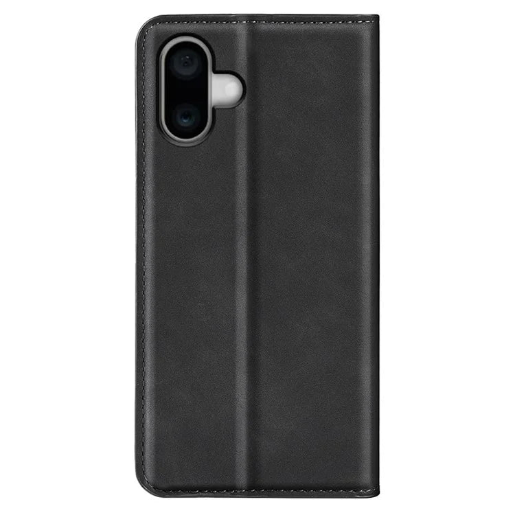 For iPhone 16 Plus Case Skin-Feel PU Leather Phone Cover Folding Stand Magnetic Absorption