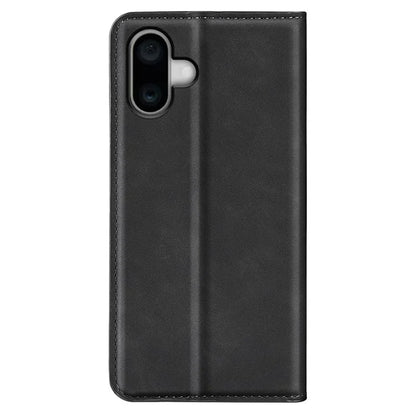 For iPhone 16 Plus Case Skin-Feel PU Leather Phone Cover Folding Stand Magnetic Absorption
