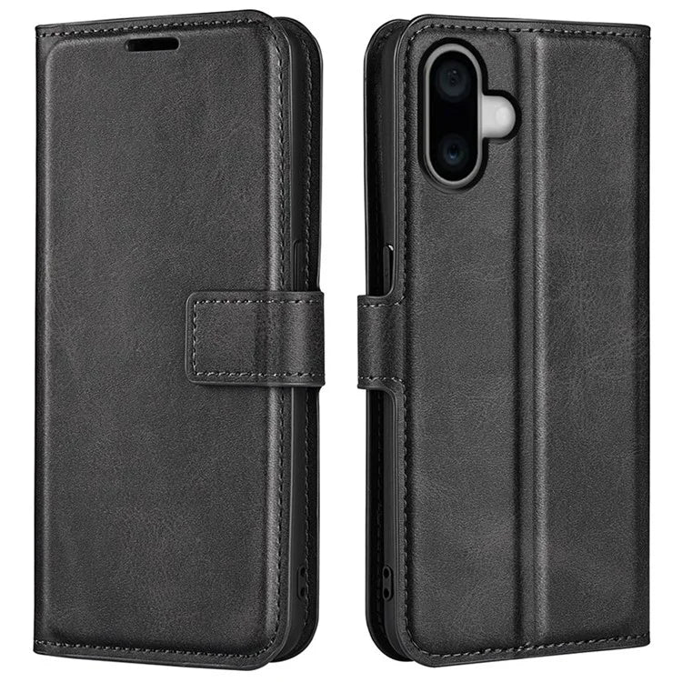 For iPhone 16 Plus Case Calf Texture PU Leather Phone Cover with Card Holder Stand