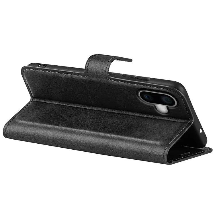 For iPhone 16 Plus Case Calf Texture PU Leather Phone Cover with Card Holder Stand