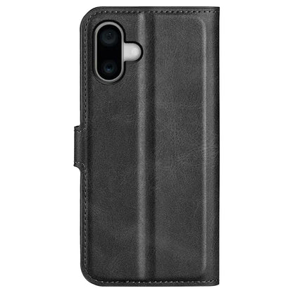 For iPhone 16 Plus Case Calf Texture PU Leather Phone Cover with Card Holder Stand