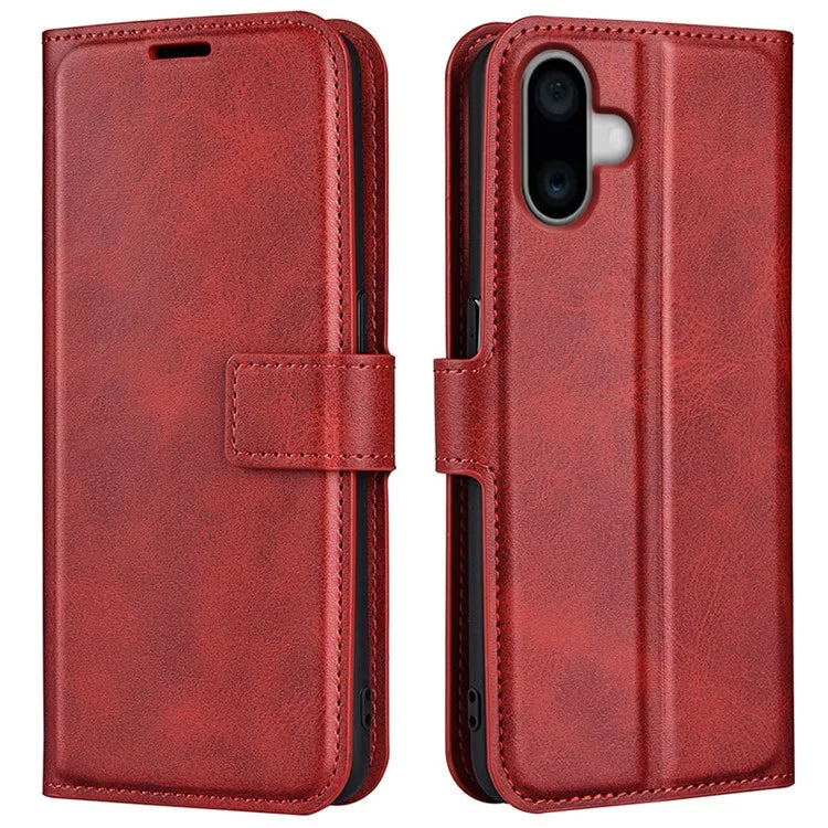 For iPhone 16 Plus Case Calf Texture PU Leather Phone Cover with Card Holder Stand