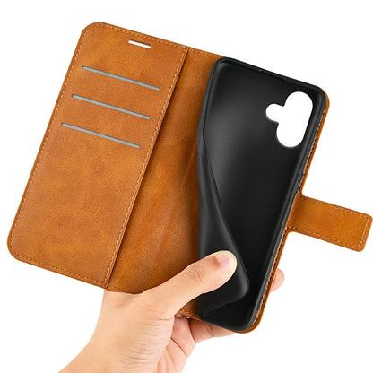 For iPhone 16 Plus Case Calf Texture PU Leather Phone Cover with Card Holder Stand