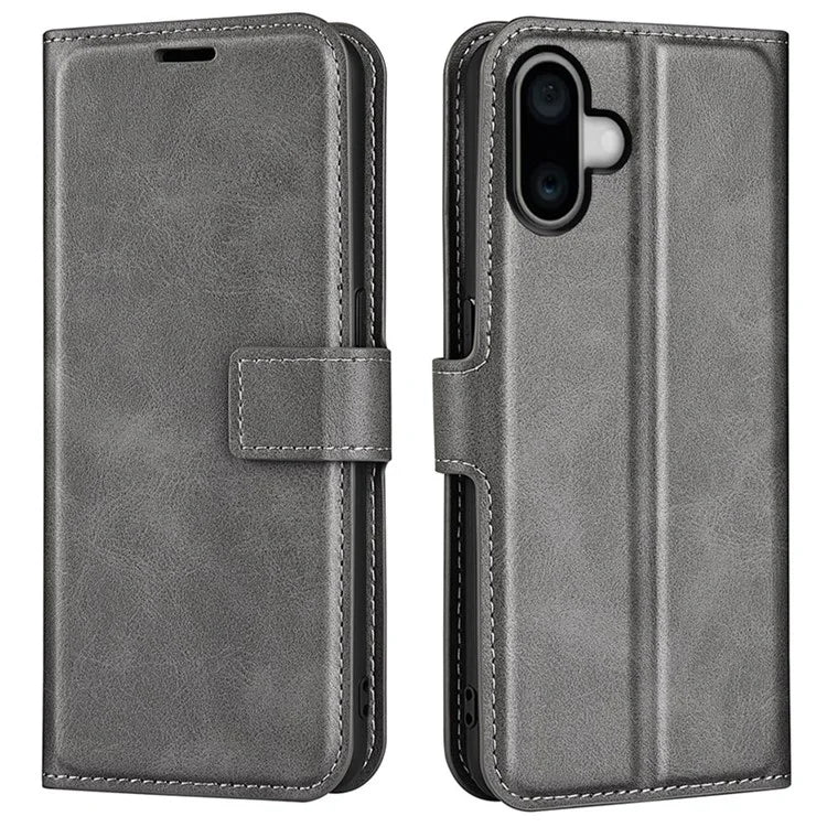 For iPhone 16 Plus Case Calf Texture PU Leather Phone Cover with Card Holder Stand