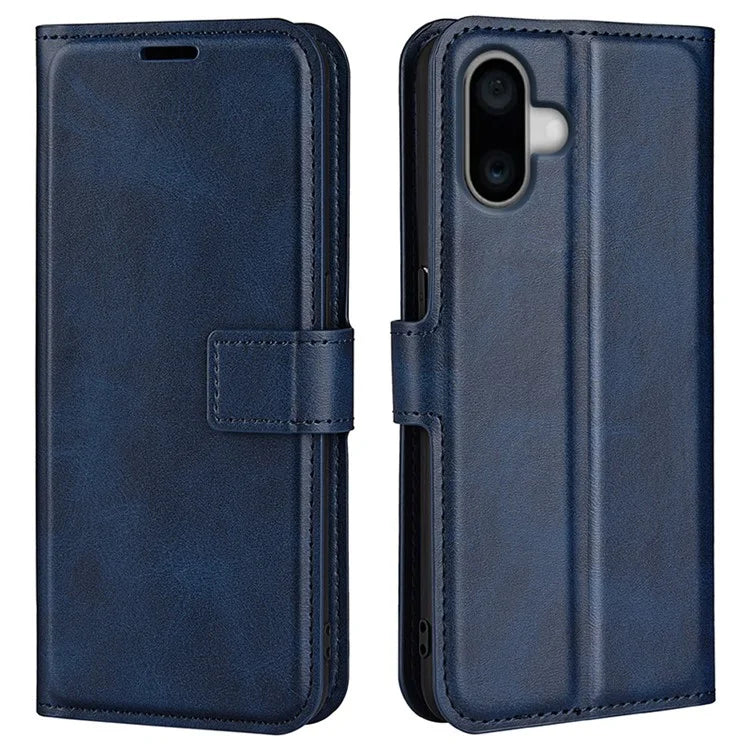 For iPhone 16 Plus Case Calf Texture PU Leather Phone Cover with Card Holder Stand