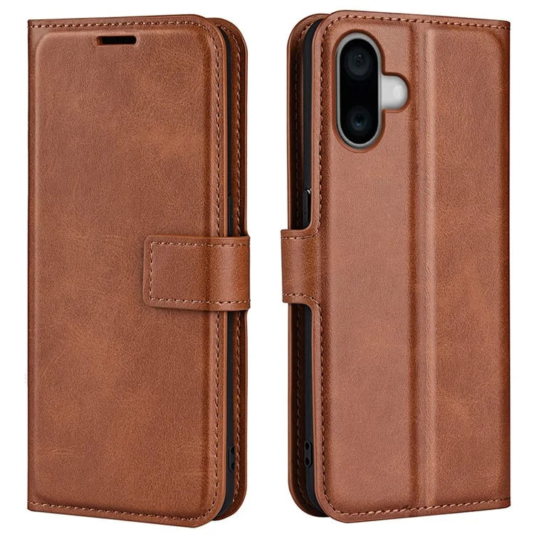For iPhone 16 Plus Case Calf Texture PU Leather Phone Cover with Card Holder Stand
