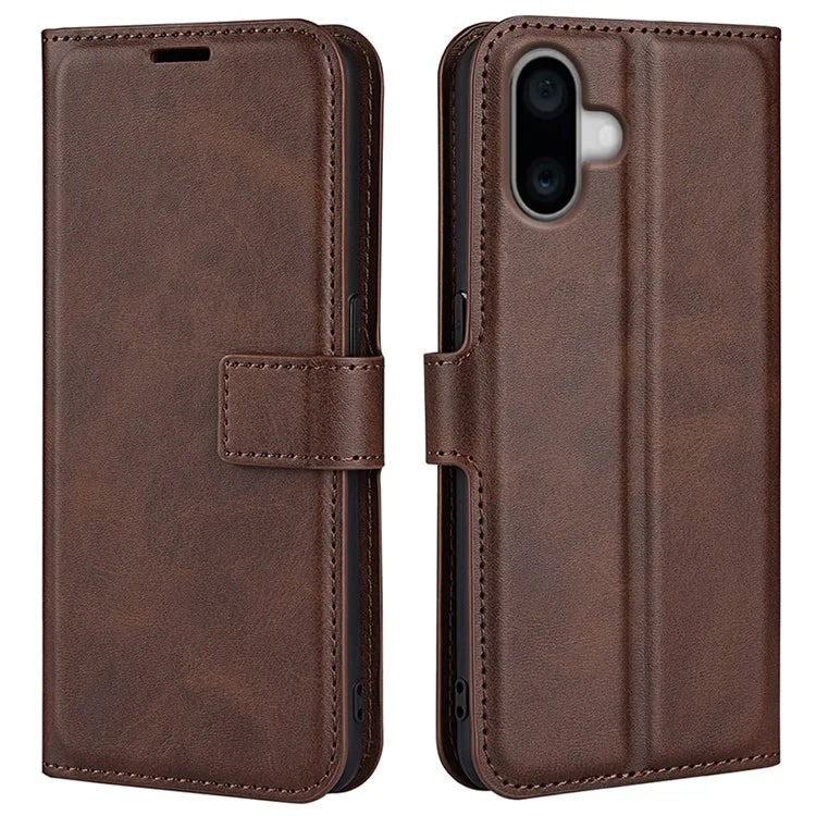 For iPhone 16 Plus Case Calf Texture PU Leather Phone Cover with Card Holder Stand