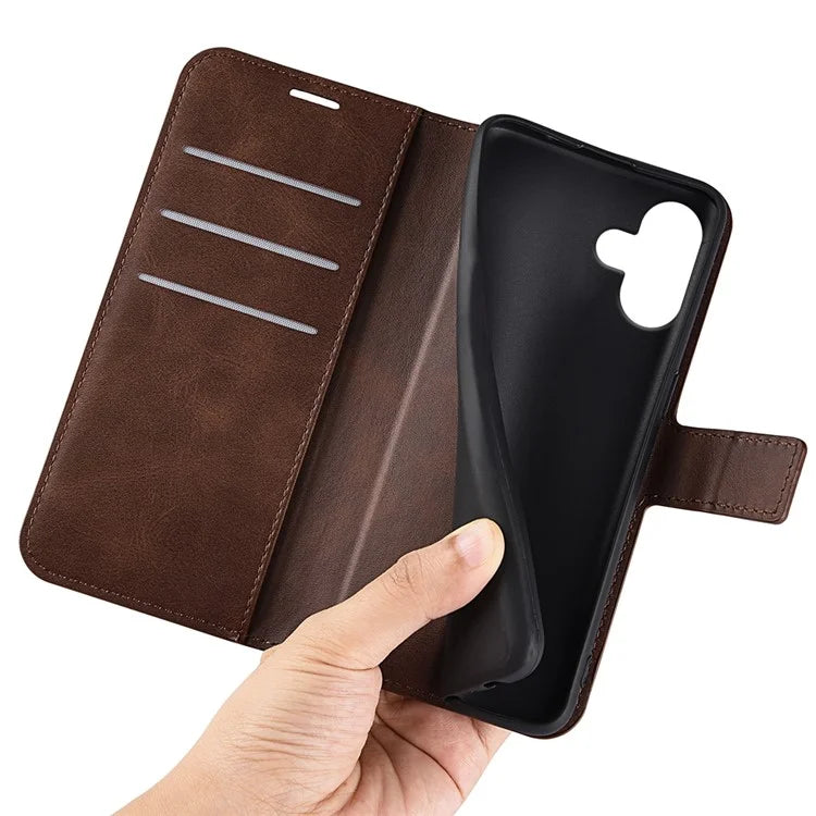 For iPhone 16 Plus Case Calf Texture PU Leather Phone Cover with Card Holder Stand