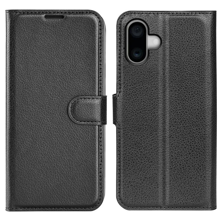 For iPhone 16 Plus Case Litchi Texture Leather Phone Cover Horizontal Viewing Stand