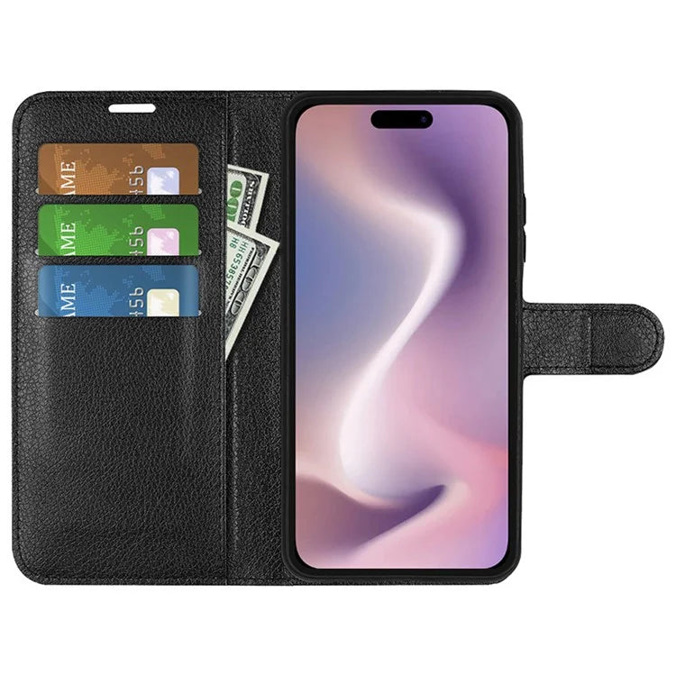 For iPhone 16 Plus Case Litchi Texture Leather Phone Cover Horizontal Viewing Stand