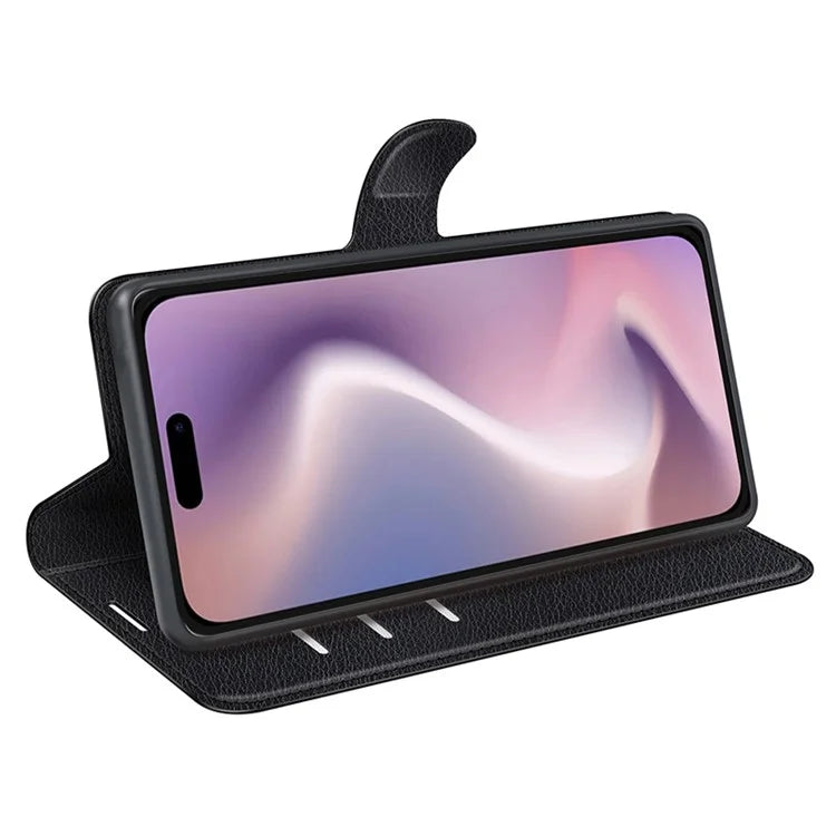 For iPhone 16 Plus Case Litchi Texture Leather Phone Cover Horizontal Viewing Stand